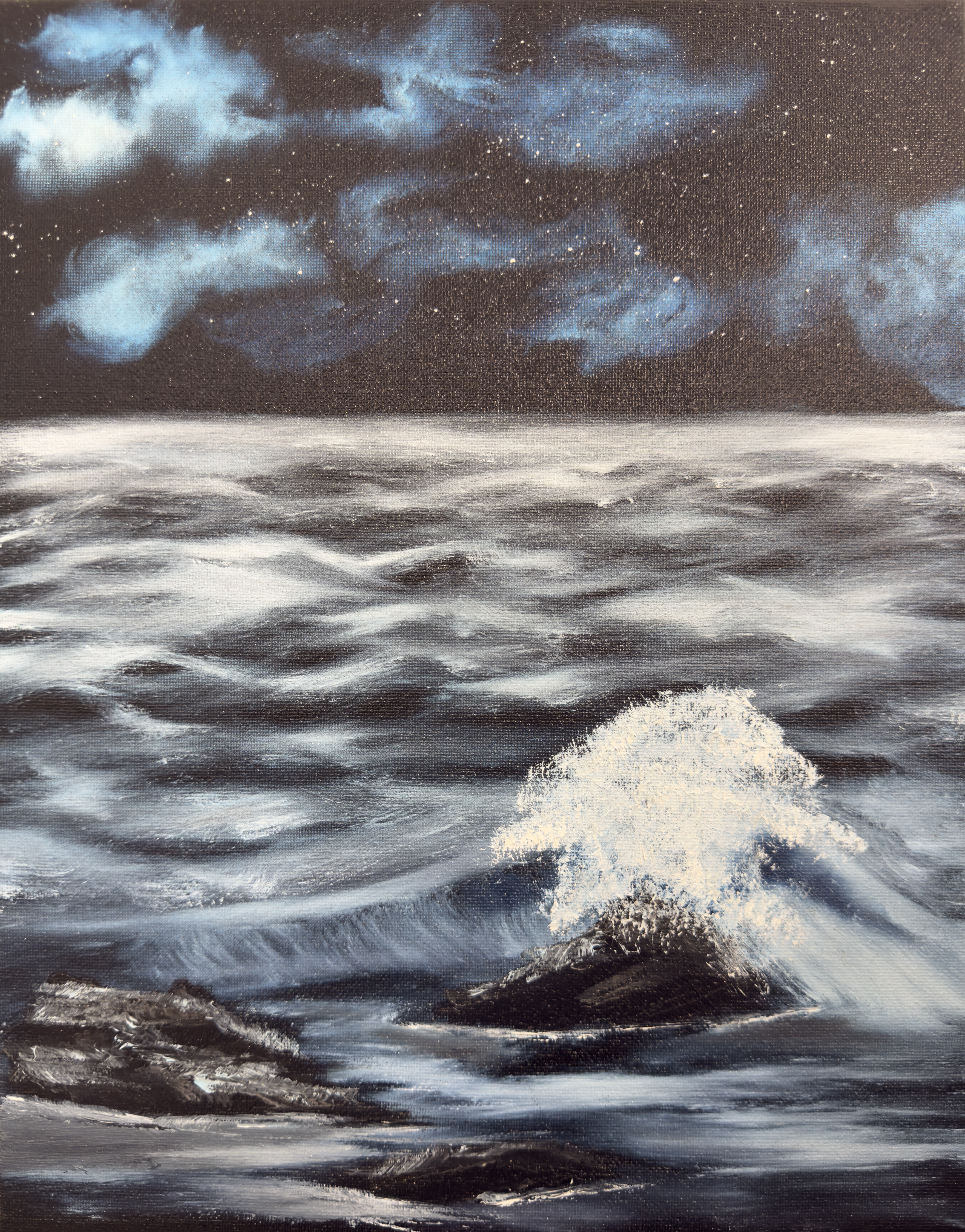 Break, a wave breaking on a rock, oil on canvas